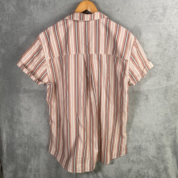 We The Free Striped Button Up Shirt Short Sleeve Size Large Oversized Relaxed - Picture 3 of 9